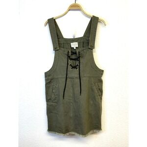 Overall Utility Skirt Olive L California Farmer Outdoor Lace Up Front‎ Pockets